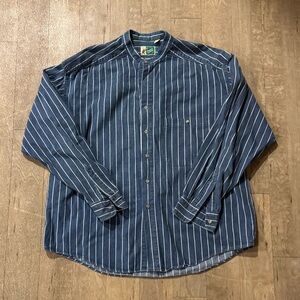 Johnnie O Mens Blue White Stripe Long Sleeve Button Up Shirt Top Size Large